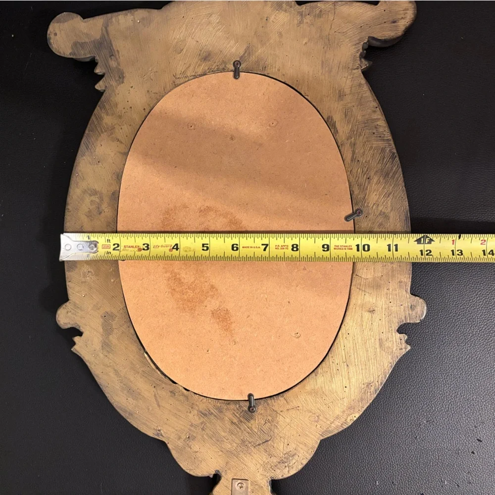 3D CHERUB ANGELS OVAL PLASTER WALL MIRROR HOLLYWOOD REGENCY GOLD